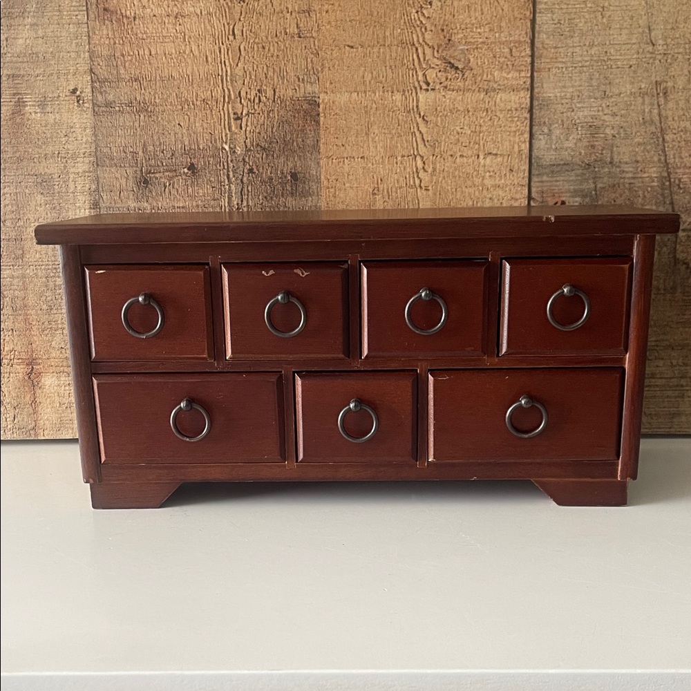 Vintage Wood Jewelry Box with 7 Drawers